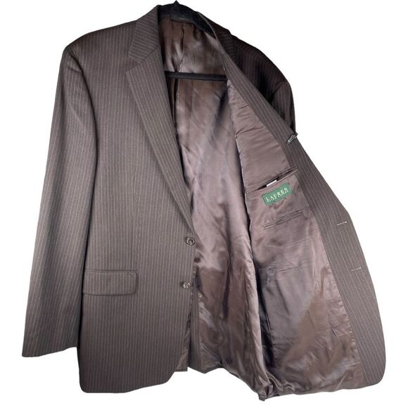 Lauren Ralph Lauren Brown Single Breasted Wool Pinstripe Sport Coat Blazer 44L - Picture 1 of 8